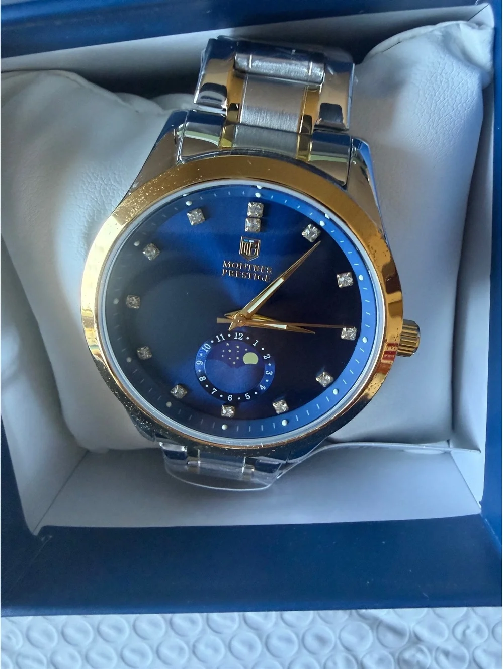 $199.00 Montres Prestige by INVICTA 42mm Men’s Watch blue face-two tone band